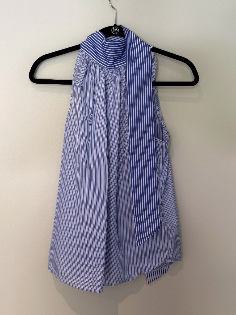 J.Crew Blue & White Striped Sleeveless Tie-Neck Top